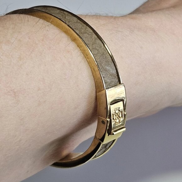 Ann Taylor Hinged Bangle Bracelet, Gold Tone with Snakeskin Design - Picture 6 of 10